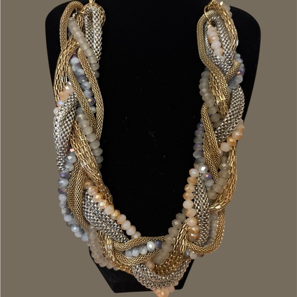 None Jewelry - Elegant Gold and Silver Braided Fashion Necklace 20”
